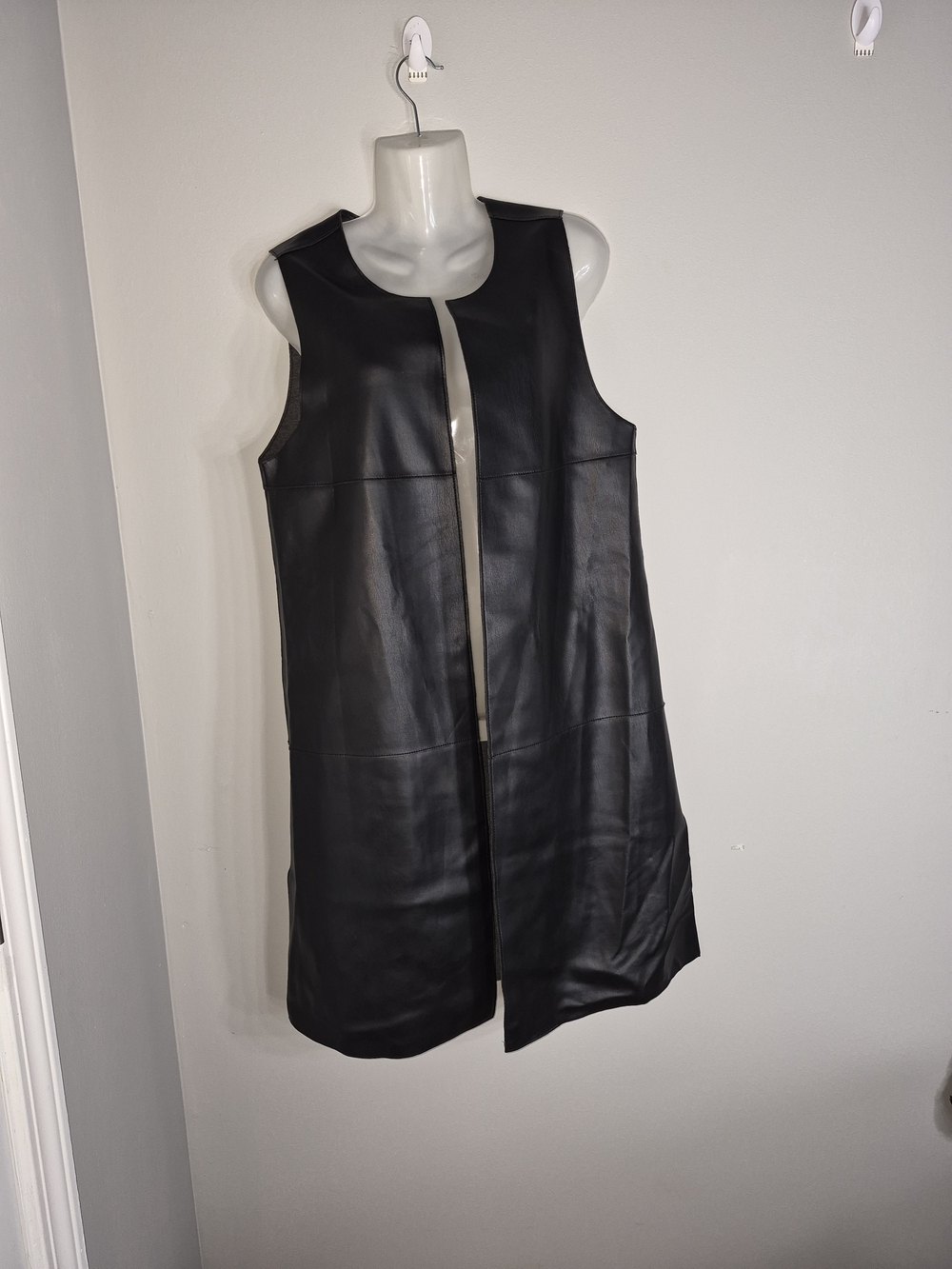 bagatelle Black Sleeveless Faux Leather Longline Vest